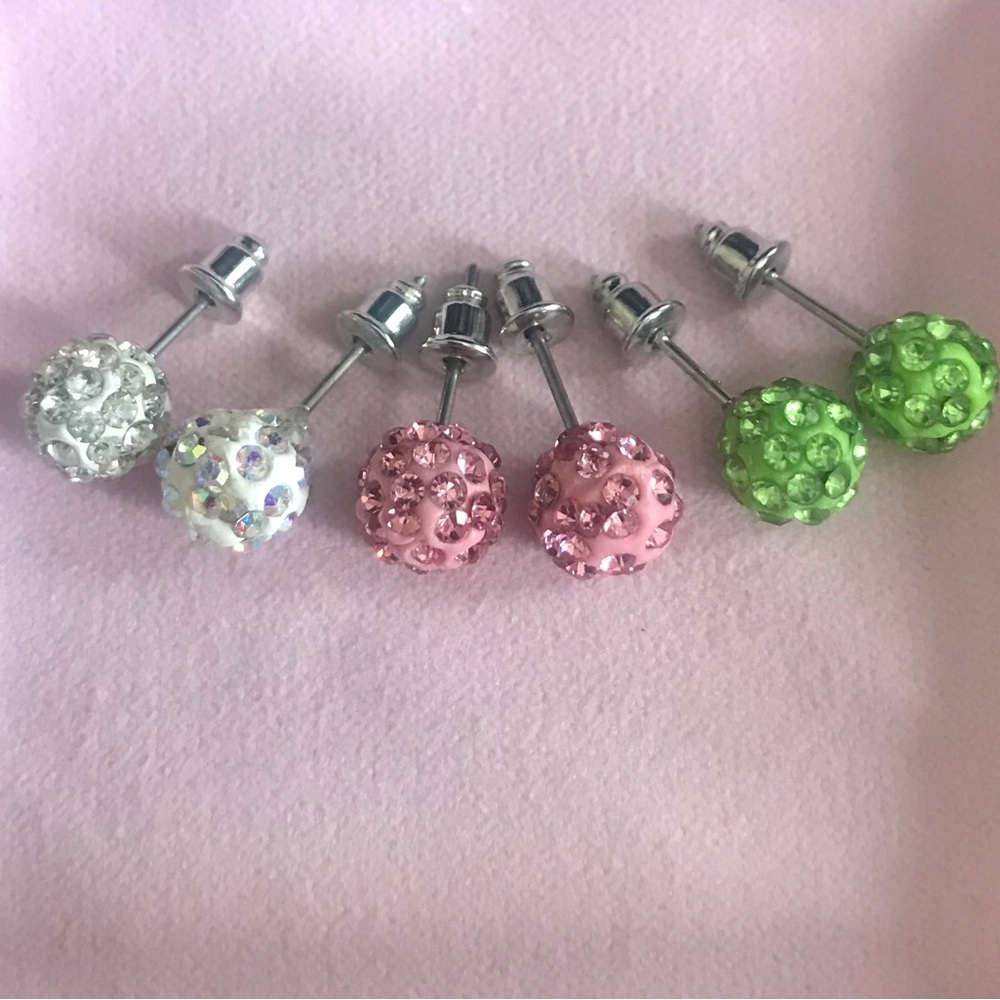 Sparkling Austrian Crystal Stud Earrings Set - Silver, Pink, Green